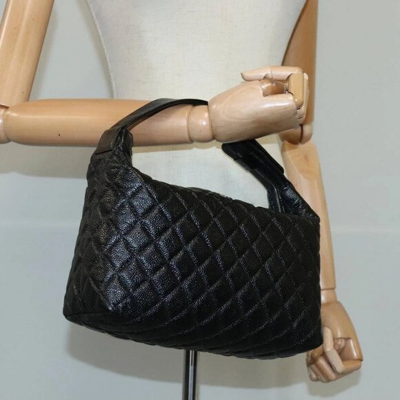 CHANEL Matelasse Hand Bag Grained Calf Skin Black CC Auth - Picture 1 of 16
